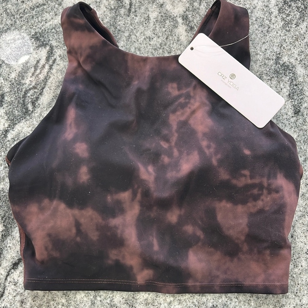 NWT CRZ YOGA yoga bra Small Taupe Tie Dye flowers